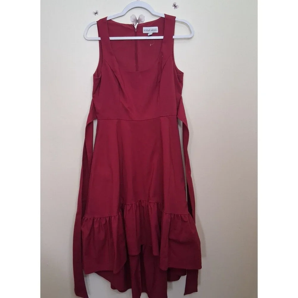 Mark & James Badgley Mischka Hot Pink Asymmetrical Hem Dress Midi Size 8 Pockets - Picture 6 of 12